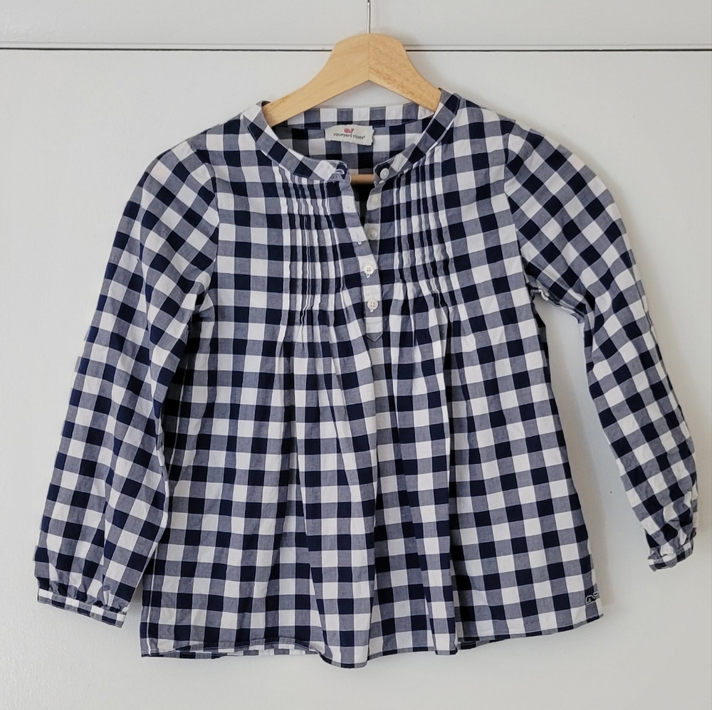 Vineyard vines girls small pintucked shirt blue gingham